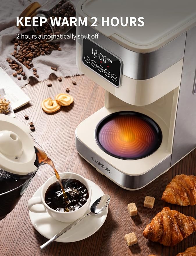 SHARDOR 10-Cup Programmable Coffee Maker, Regular & Strong Brew Drip Coffee Machine for Home and Office, Auto Shut Off, Permanent Filter (Beige)
