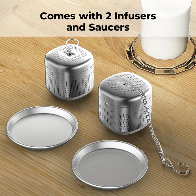 Reinmoson 2 Pack 304 Stainless Steel Tea Infuser for Loose Leaf Tea | Fine Mesh Tea Strainer Ball for Loose Leaf Tea, Come with 2 Saucers Loose Leaf Tea Steeper for Cup, Mug, Teapot