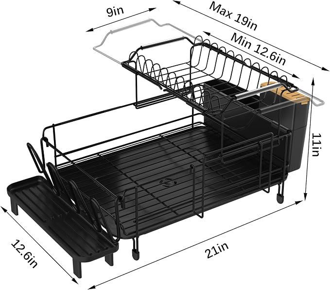 Runnatal Large Dish Drying Rack with Drainboard Set, Stainless Steel Detachable 2-in-1 Large-Capacity 2-Tier Over The Sink Anti-Rust Dish Rack and Dish Drainer for Kitchen Counter | 2 Tier Extendable Stainless Steel Dish Rack Used in Sink & Kitchen Cou...