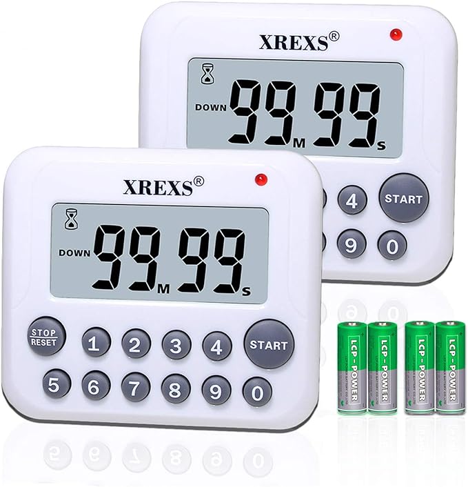 XREXS Digital Kitchen Timer Magnetic Countdown Up Cooking Timer Clock | with Magnet Back and Clip, Loud Alarm, Large Display Minutes and Seconds Directly Input(2 Pcs, Battery Included) PS-367