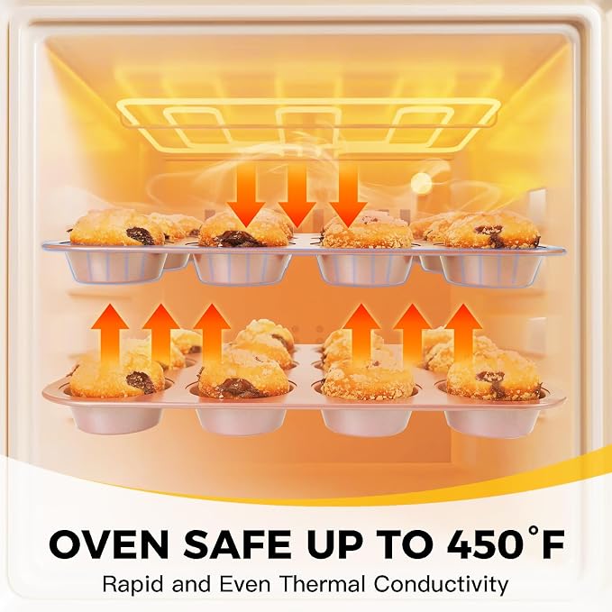Bakeware Sets, Baking Pans Set, Nonstick Oven Pan for Kitchen with Wider Grips, 10-Piece Including Rack, Cookie Sheet, Cake Pans, Loaf Pan, Muffin Pan, Pizza Pan - Pink