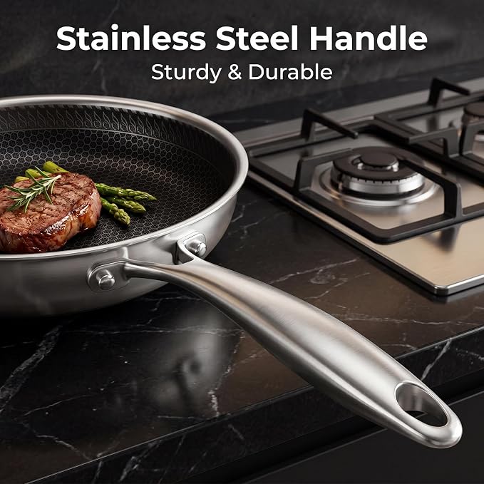 GPY 12 Inch Non Stick Frying Pan with Lid, 316L Stainless Steel Frying Pan | Skillet with Honeycomb Surface Compatible with All Cooktops, Dishwasher Safe & Oven Safe PTFE & PFOA FREE Kitchen Cookware