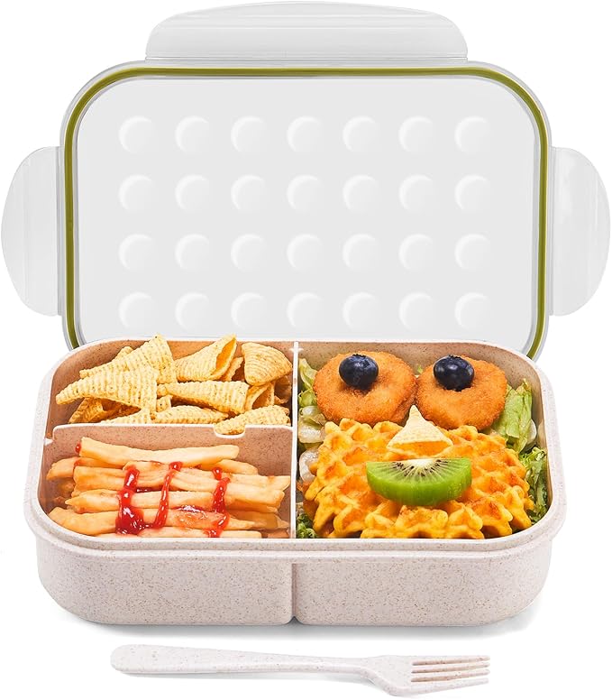 MISS BIG® Bento Lunch Box for Kids, 1150ml, 3 Compartments, White | White kids bento lunch box for school meals, daycare snacks, light lunch portions, picnic, and travel.