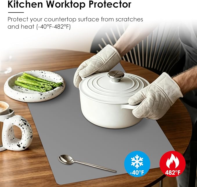 Extra Large Silicone Mat for Kitchen Worktop Protector, Thickened Nonstick Heat Resistant Countertop Mat, Nonskid Placemat, Craft Mat, Table Mat (Grey, 23.6"x31.5")