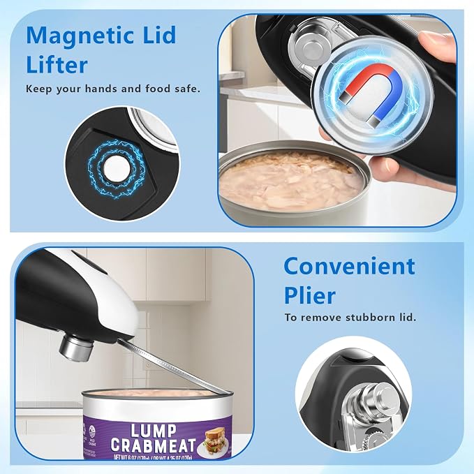 SAKAMOSH Rechargeable Electric Can Opener for Seniors | Cordless Rechargeable, One-Touch Operation, Smooth Edge, Perfect for Seniors, Arthritis, Fit Most Cans for Home Kitchen