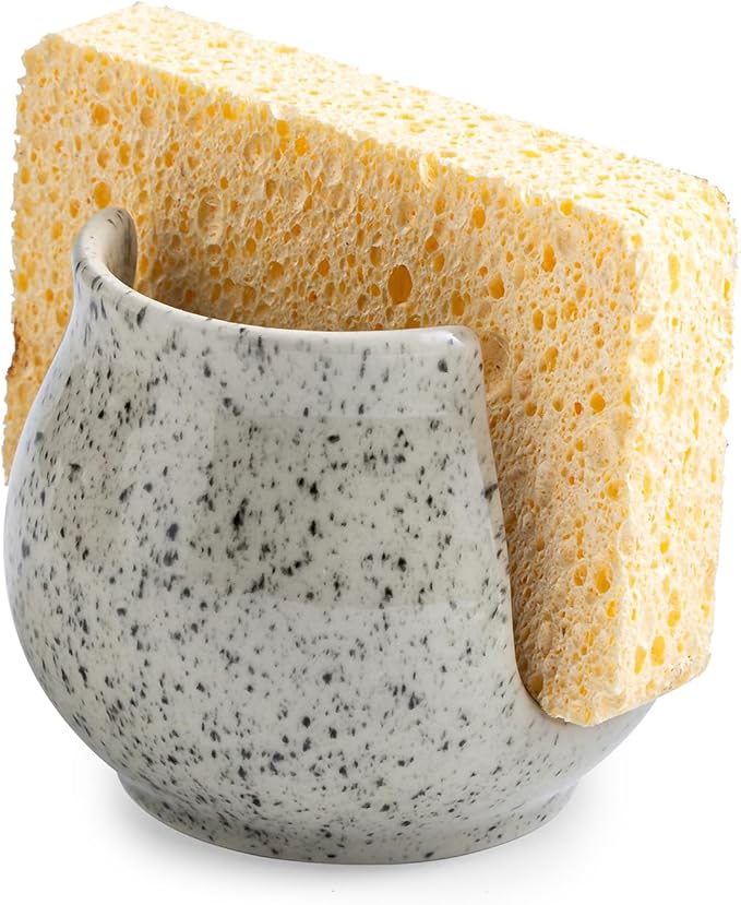 Zoeeker Sponge Holder for Kitchen Sink, Ceramic Dish Sponge Rack Sink Caddy | Kitchen Organizer Cute Scrubby Caddy Brush Holder Kitchen Storage Accessories Drying Holder for Countertop, Speckled Glaze