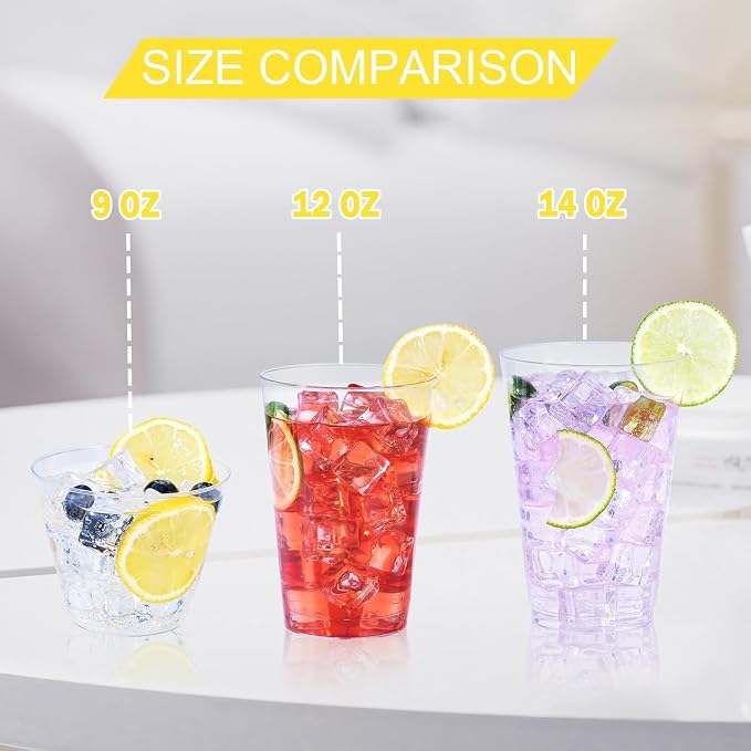 BYSNOW 300 Pack 9 oz Clear Plastic Cups, Disposable Plastic Cocktail Cups | Disposable Heavy Duty Clear Drinking Cups, Hard Punch Plastic Wine Glasses Cups for Party, Wedding, Home, Soda, Juice
