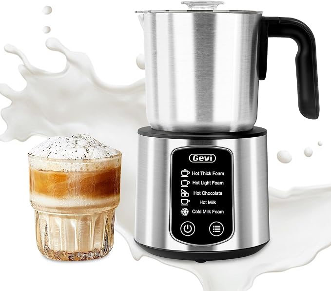 Gevi Milk Frother and Steamer,5 in 1 Professional Milk Steamer | Stainless Steel,Easy to Clean,Automatic Warm and Cold Foam Maker,Hot Chocolate Maker