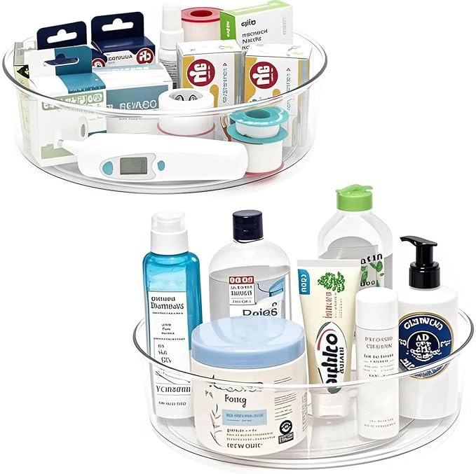 2 Pack Lazy Susan 11.5" Inch Turntable Organizer Organization Storage Container Bins Spice Rack Cabinet Rotating Condiment for Pantry Countertop Kitchen Vanity Bathroom Jewelry Holder Clear | Pantry Organizers and Storage Container Bins Spice Rack Cabi...