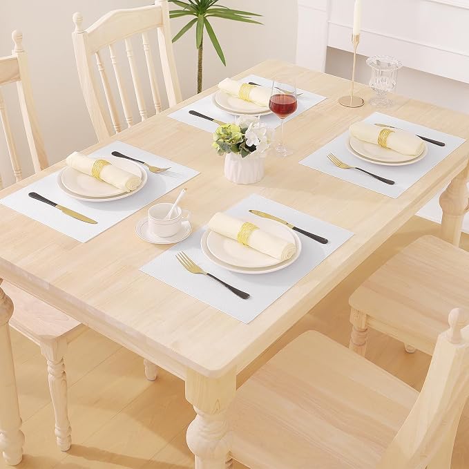 Homaxy PU Faux Leather Placemats for Dining Table, Set of 6, White | Waterproof Wipeable Washable Table Mats, Easy to Clean Anti-Slip Place Mats, 11.8" x 17"