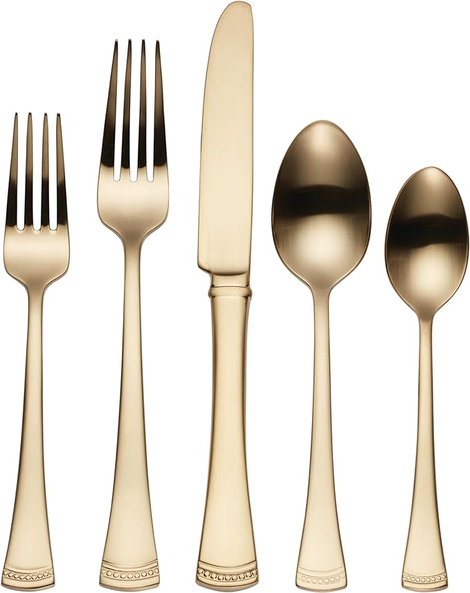 Lenox Portola Gold Satin 20-Piece Silverware Set for 4, Flatware | gold, dishwasher safe | includes knives, forks, and spoons | heavy duty, cutlery set for kitchen and dining, utensil set