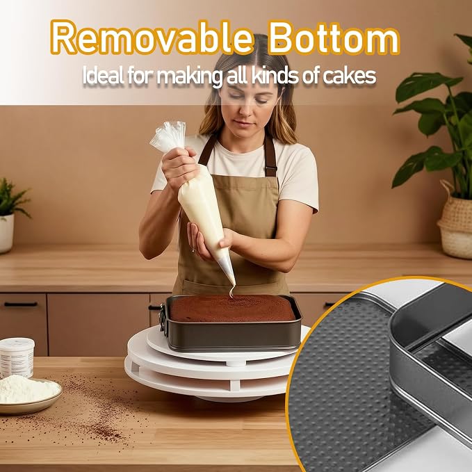 Springform Cake Pan Set of 6 (9.5, 10.2, 11 Inch 3 Sizes), Square, Nonstick | Leakproof Cheesecake Pans with Removable Bottom Carbon Steel Bakeware for Cheesecake Wedding Cake Pizza and Quiches