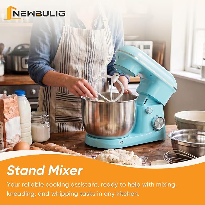 NEWBULIG Stand Mixer 6.3QT, Kitchen Electric Mixers Alternative | 10-Speed Dough Hook, Whisk, Beater & Splash Lid, Multi-Cover for Baking, Cakes and Home Cooking Needs