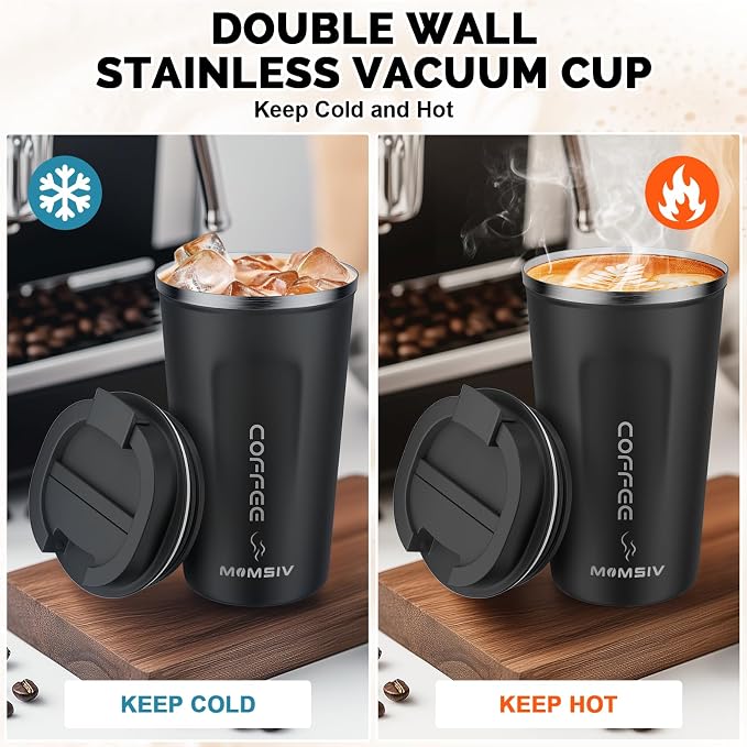 MOMSIV 17oz Travel Coffee Mug, Insulated Coffee Cup with Leakproof Lid | 6-Hour Heat Retention, 360°Leak proof, Vacuum Stainless Steel Double Walled, BPA-free, Reusable And To Go Coffee Mug