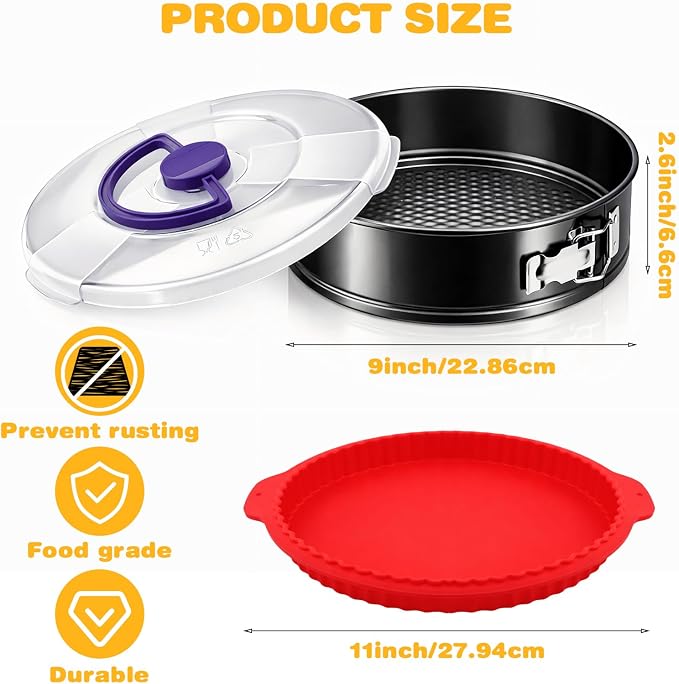9 Inch Springform Cheesecake Pan with Lid and Protector Leakproof Spring Form Pan for Nonstick Cheesecake Travel Friendly Carbon Steel Bakeware for Pie Cake Pizza (9 inch)