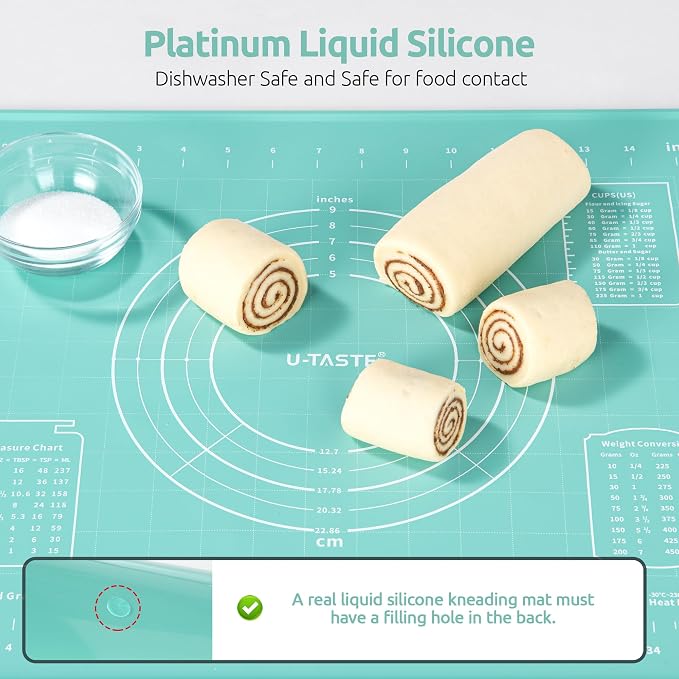 U-Taste Silicone Pastry Mat, Dough Rolling Baking Sheet, 16"x20", Aqua Sky | Food-Grade Liquid Silicone, Non-Stick Non-Slip, Baking Supplies for Pizza Cookie Pie Crust, Clear Measurement & Raised Edges