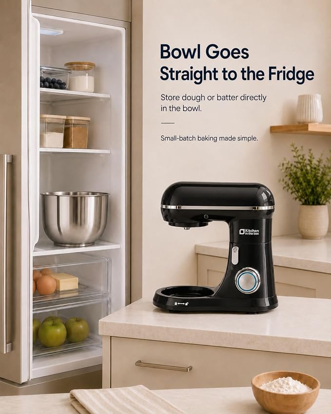 Kitchen in the Box Stand Mixer, 3.5 QT Small Kitchen Electric Dough Mixer | 10-Speed, for 1–2 People, Beginner-Friendly, with Dishwasher-Safe Dough Hook, Beater & Egg Whisk, Cake, Black