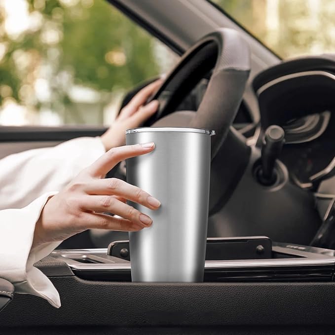 20 oz Tumbler with Lid Stainless Steel Insulated Tumblers Bulk Cups Mug | Double Wall Vacuum, Powder Coated, Keep Drinks Cold and Hot, Waterproof Lid, Fit of Car Cup Holders, Stainless, 4 Pack