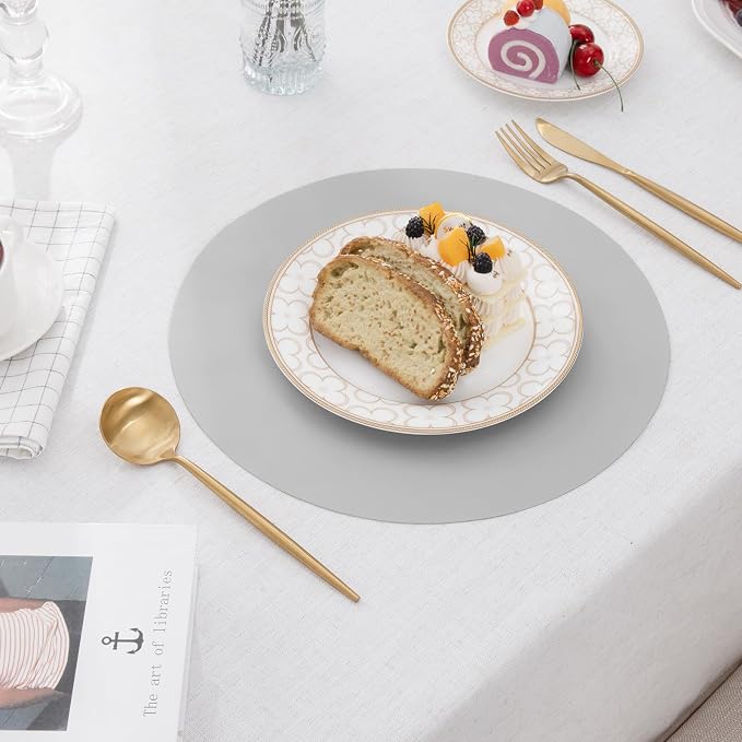 SHACOS 100 pcs Round Paper Placemats Disposable 13 inch Colored Paper Place Mats Charger for Wedding Birthday Party Bridal Baby Shower Events Table Decoration, Light Gray