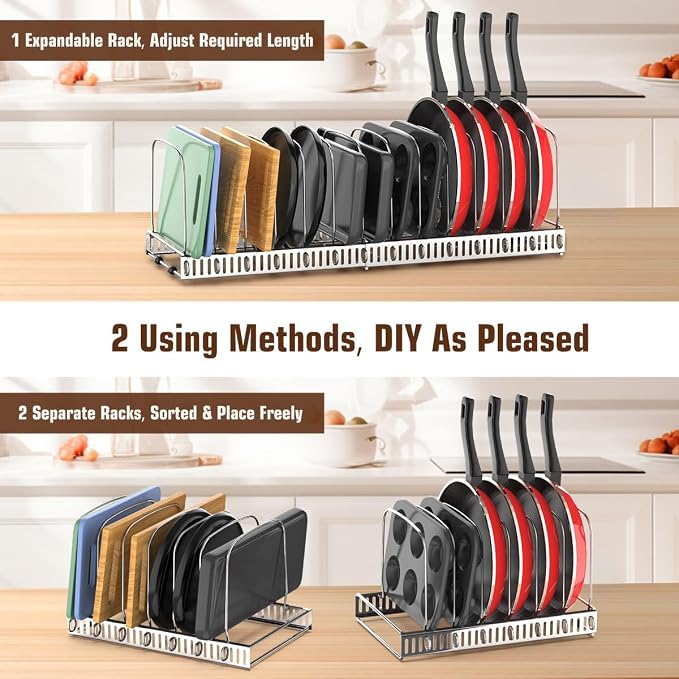 Housolution Cutting Board and Baking Tray Cookie Sheet Organizer, Silver | 12"-23" Expandable, 14 Adjustable Dividers, Sturdy Metal Construction, Easy Assembly