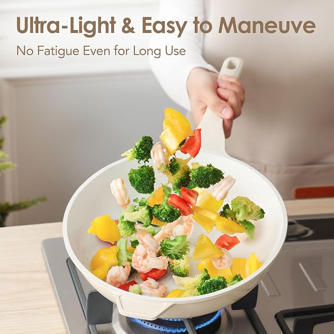 SENSARTE Nonstick Ceramic Wok Pan with Lid, 11Inch Non Toxic Stir-fry Pan | PFAS Free, Induction Cookware, Even & Fast Heating, Easy to Clean, Durable, Non stick Frying Pans Skillet, Stay-cool Handle