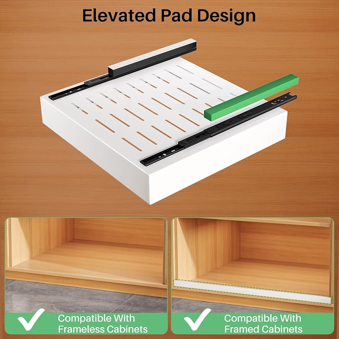 2Pack Pull out Cabinet Organizer, 21"Deep, Heavy Duty Full-extension Slide out Drawers for Kitchen Cabinet, Roll out Shelf Storage with Nano Adhesive for Pots, Bathroom, Pantry, Home, White