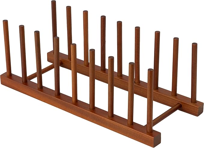 HBlife Teak Dish Plate Bowl Cup Book Pot Lid Cutting Board Drying Rack Stand Drainer Storage Holder Organizer Kitchen Cabinet（Keep Dry） | 8 Slots, Vertical Dish Racks for Cabinet Countertop & Wall, Plate Pot Lid Cutting Board Holder, Bowl Cup Drainer, ...