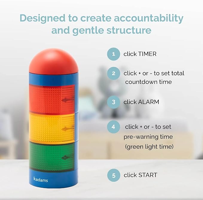 KADAMS Visual Timer for Kids with Pre-Alarm, Traffic Light Countdown Timer for ADHD Toddlers Classroom 24H Digital Timer, 5 Volume Levels Mute Pause Memory for Homework Learning Home Routine