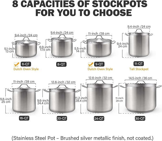 Cooks Standard Professional 9 Quart Stock Pot, Stainless Steel Dutch Oven | Induction Cookware Dutch Oven for Pasta, Soup, Spaghetti, Oven Safe, Dishwasher Safe