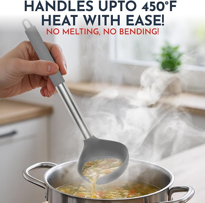 34 PCs Silicone Kitchen Utensils Set, Stainless Steel 450F Heat Resistant | Grey Cooking Utensils Set for Nonstick Cookware - Stainless Steel Handle, Silicone Spatulas Set & Other Kitchen accessories