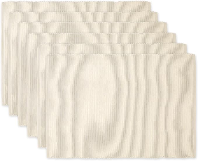 DII Basic Everyday Ribbed Tabletop 100% Cotton, Placemat Set, 13x19, Natural, 6 Piece