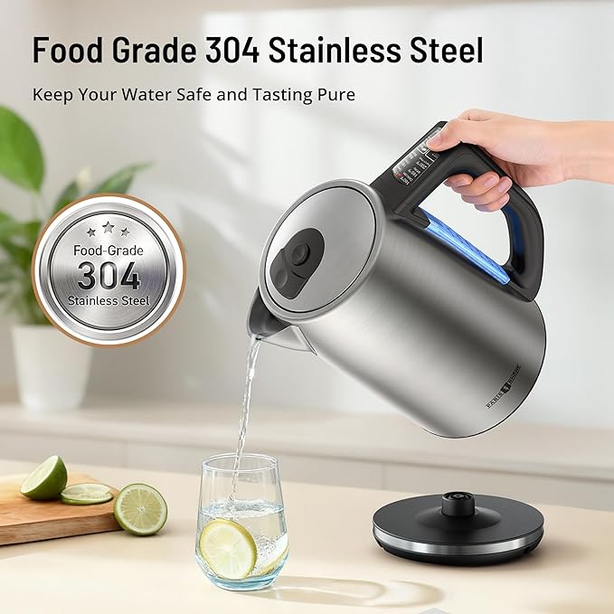 1.7L Electric Tea Kettle, 6 Precise Temperature Presets Stainless Steel Electric Kettle Temperature Control,1500W Fast Boiling Hot Water for Oolong & Green Tea with Strix Control