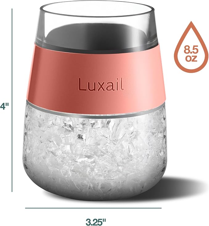 luxail Wine Glasses, Plastic Wine Glasses Set of 2, Wine Gifts, Double Wall Insulated Freezer Tumbler, Stemless Freezer cups for Red and white Wine, 8.5 Oz, Coral