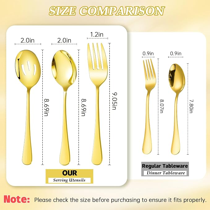 Mwellewm 18Pcs Serving Utensils Set Serving Tongs Serving Spoons for Buffet | Dishwasher Safe, Gold Stainless Steel Tableware, Metal Cutlery, for Parties Weeding Entertaining Catering Banquet Birthday