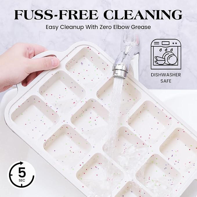 Mini Brownie Pan with Dividers, 12 Cup Square, Cream | Silicone, Metal Frame, Nonstick, Individual, Muffin Cupcake Pans