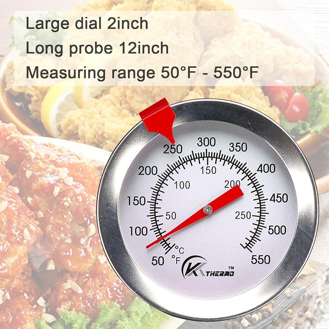 Candy/Deep Fry Thermometer with Instant Read,Dial Thermometer,12" Stainless Steel Stem Meat Cooking Thermometer,Best for Turkey,BBQ,Grill,Analog display