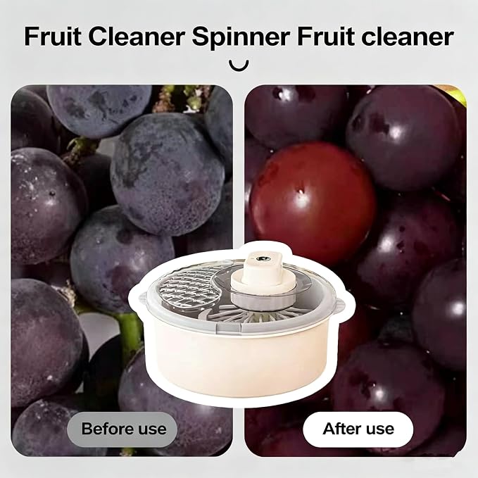 Fruit Vegetable Cleaner Spinner Collapsible Double Layer Washing Bowl | Manual washer with built-in scrubber to clear surface residues, great for berries and various produce cleaning