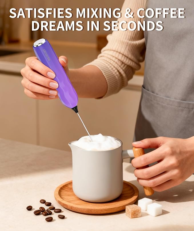 2-Pack Milk Frother Handheld with Stand, Valentines Day Gifts for Him and Her, Electric Coffee Frother, Coffee Lover Gift for Lattes, Cappuccino, Matcha & Hot Chocolate, Black/Colorful