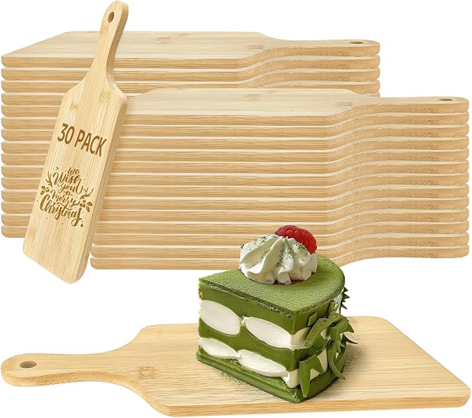 30 Pcs Cutting Boards with Handle 11" x 5" Wood Chopping Board Bulk Charcuterie Wooden Boards Laser Engraving Serving Tray Bulk for DIY Christmas Wedding Housewarming Gift Cooking Decor (Bamboo)