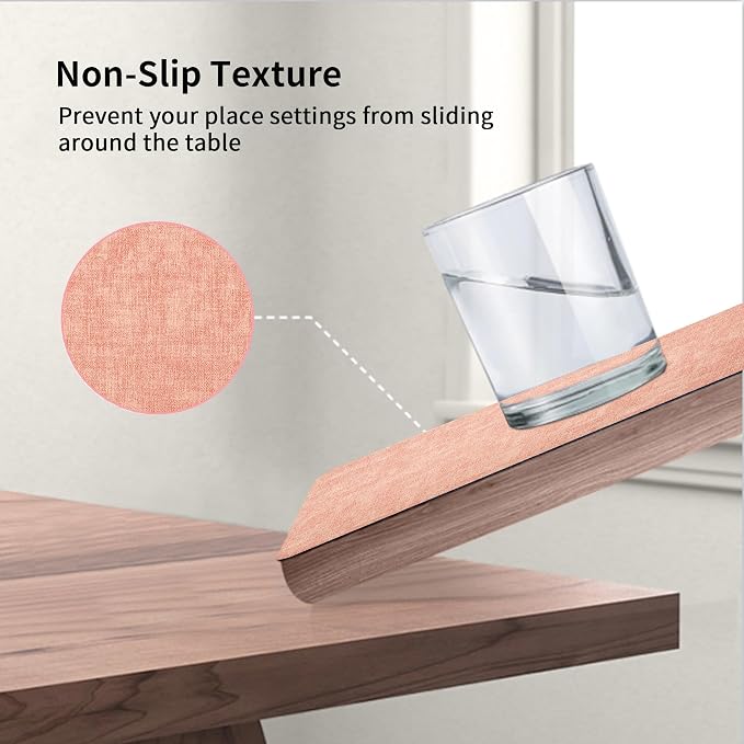Maxpearl Faux Leather Placemats Set of 6, Easy to Clean, Peachy Pink | Waterproof - Heat Resistant - Non Slip - Wipe Clean Dining Table Place Mats, Suitable for Indoor & Outdoor Use, 17''×12''