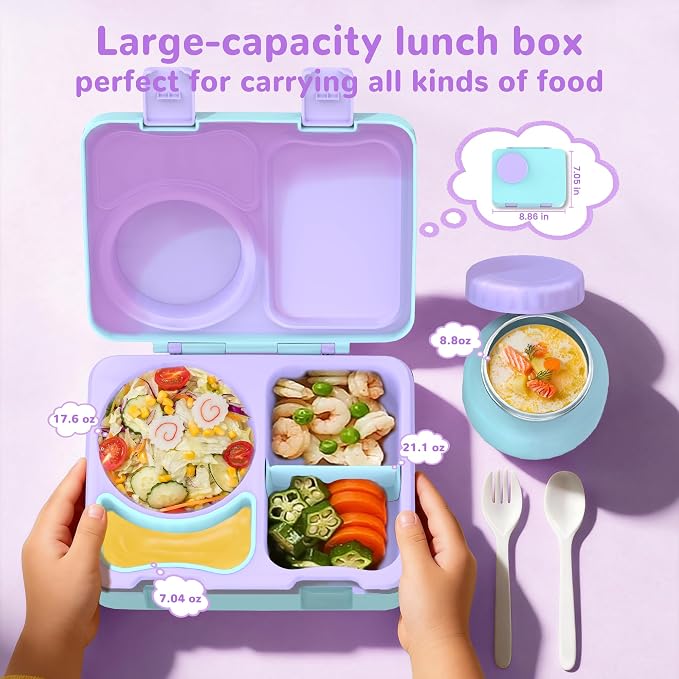 Bento Lunch Box for Kids Adult, Leakproof 3-4 Compartment Bento Box Set with Insulated Food Jar,Water Bottle, Lunch Bag, School Lunch Container for Toddler Teen Girls Boys Ages 3+(Gradient)