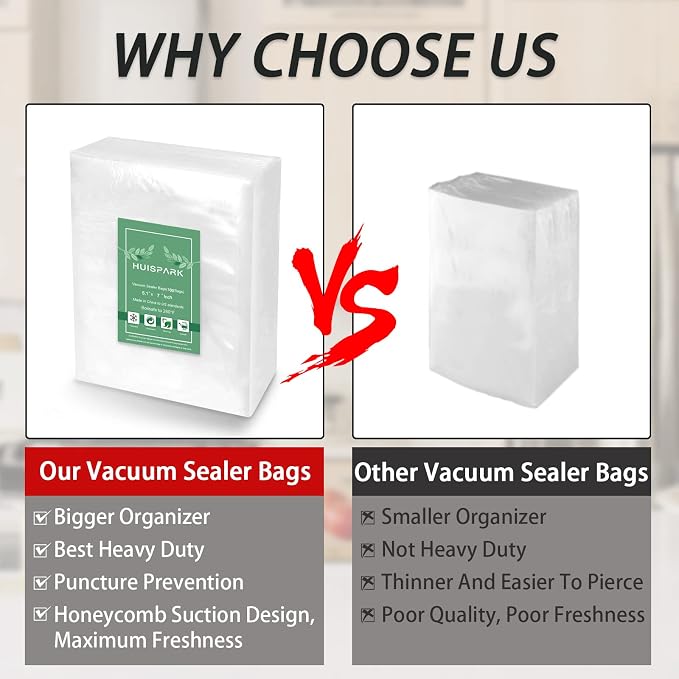 Vacuum Sealer Bags, 5.1" x 7" 100Pcs Food Vacuum Sealer Bag, Heavy Duty, Puncture Prevention, Boilsafe, Freezable, BPA Free, Commercial Grade, Fit Airtight Food Storage Sous Vide