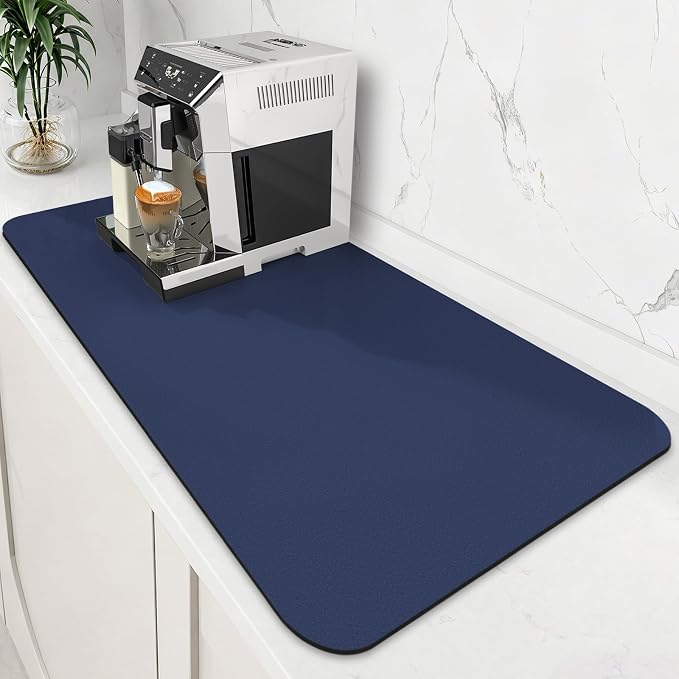 Coffee Mat Super Absorbent Dish Drying Mat Coffee Bar Mat 18"x 36", Blue | Match with Coffee Machine Accessories Large Drying Mats for Kitchen Counter
