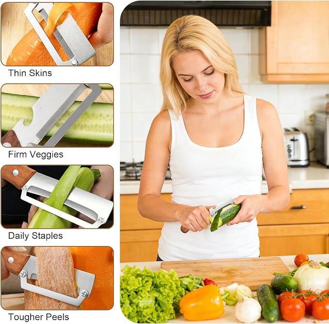 2026 Upgrade Vegetable Peeler With Wooden Handle, Stainless Steel Wide Blade Potato and Carrot Peeler, 2-in-1 Veggie Peeler With Bottle Opener for Kitchen, Camping and Travel (1PCS)