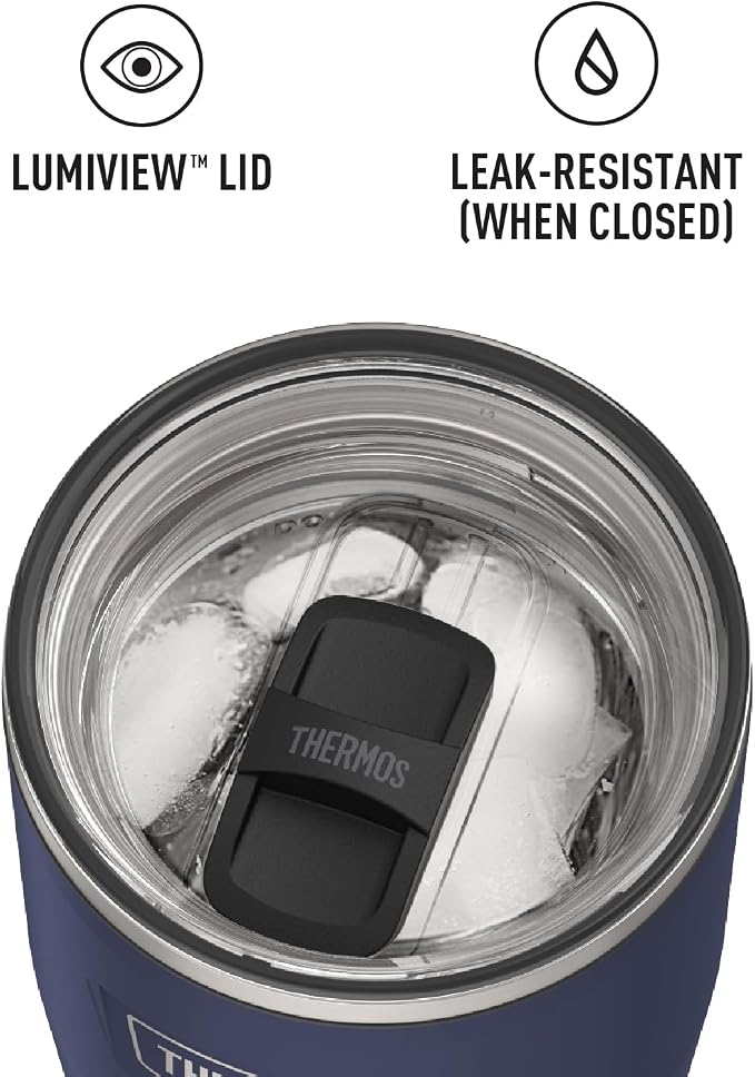 THERMOS Icon Series 24oz Stainless Steel Tumbler with Slide Lock Lid, Leakproof, Fits Cupholder, Dishwasher Safe, Griptec™ Non‑Slip Base, Keeps Drinks Hot 6 Hrs/Cold 22 Hrs, Mystic Navy