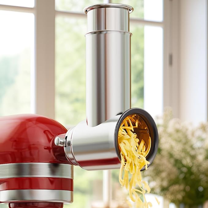 GVODE Stainless Steel Slicer Shredder Attachment for KitchenAid Mixer | Cheese Grater Attachment for KitchenAid Stand Mixer, Grinding Powder, Salad Maker with 4 Blades