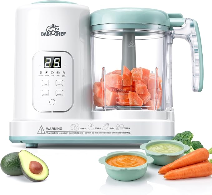 Baby Food Maker Pro Steamer Blender: 4 in 1 Auto Steam Blend and Puree Maker with Self-Clean for Healthy Baby and Toddler Meal Prep - BPA-Free White+Green