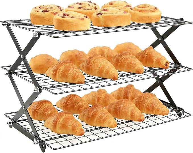 Cooling Racks For Cooking And Baking, 2/3/4-Tier Collapsible Cookie Cooling Rack With Adjustable 3 Setting Design Stackable Roasting Cooking Drying Wire Cooling Rack For Cookies Bread Baking