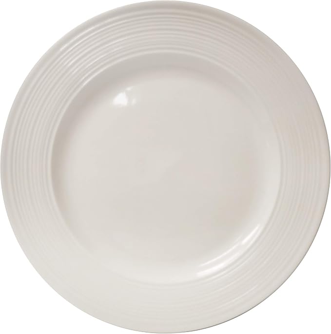 Tabletops Gallery Embossed Bone White Porcelain Round Dinnerware Collection- Chip Resistant Scratch Resistant, Contempo 12 Piece Dinnerware Set (Dinner Plate, Salad Plate, Cereal Bowl)