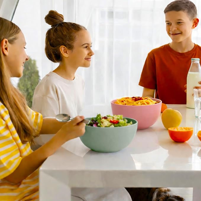 Greentainer 50 Oz Unbreakable Cereal Bowls Set of 4, Microwave and Dishwasher Safe, Reusable Plastic Soup Bowl for Salad, Oatmeal, Rice, Fruit, Snacks, BPA-Free (Pink)